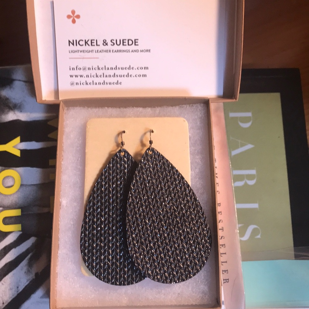 Black metallic leather Nickel and Suede earrings.
